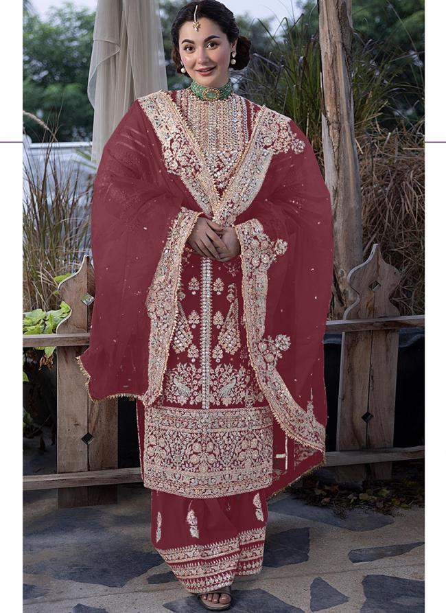 Faux Georgette Rose Gold Eid Wear Embroidery Work Pakistani Suit